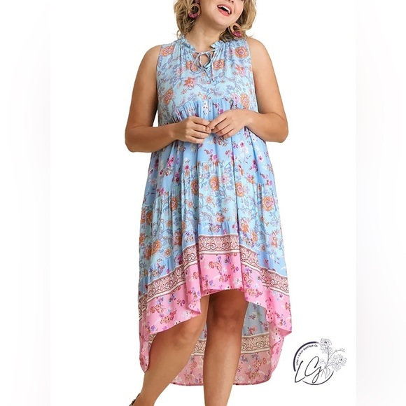 Umgee Boho Mixed Floral Print Beachy Summer Mini Dress cottage core pattern girl - Picture 1 of 10